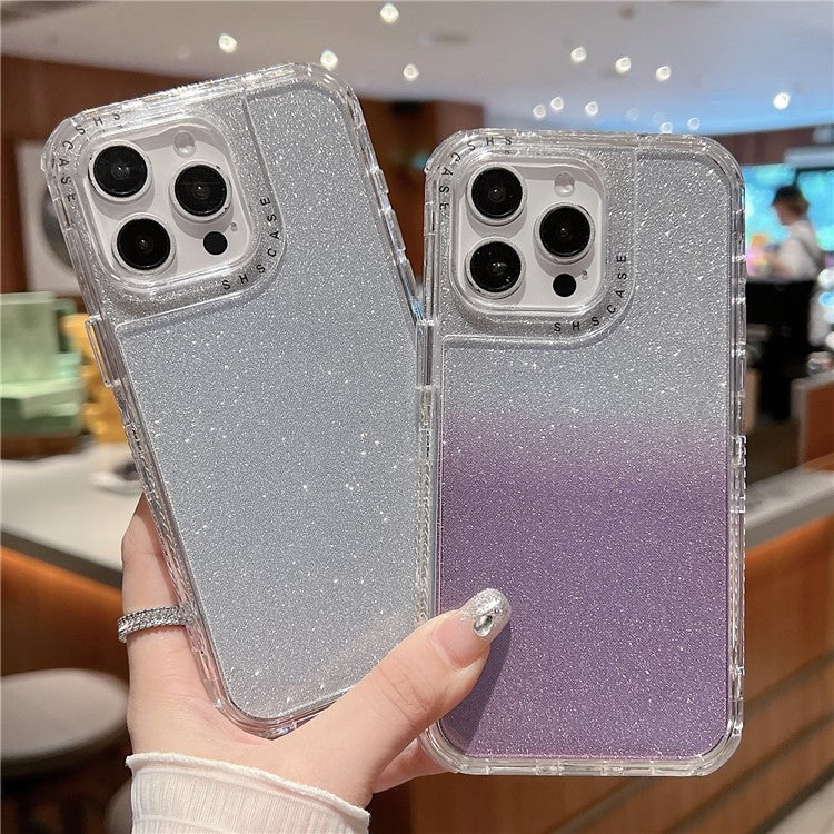 For iPhone 16 Pro Case Glitter Design PC+TPU Shockproof Phone Cover - Pink