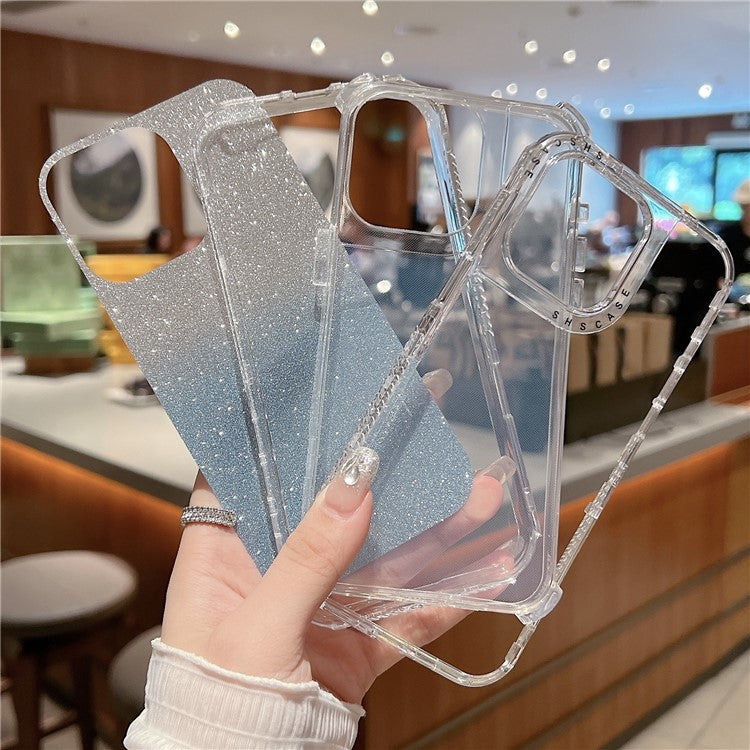 For iPhone 16 Pro Case Glitter Design PC+TPU Shockproof Phone Cover - Pink