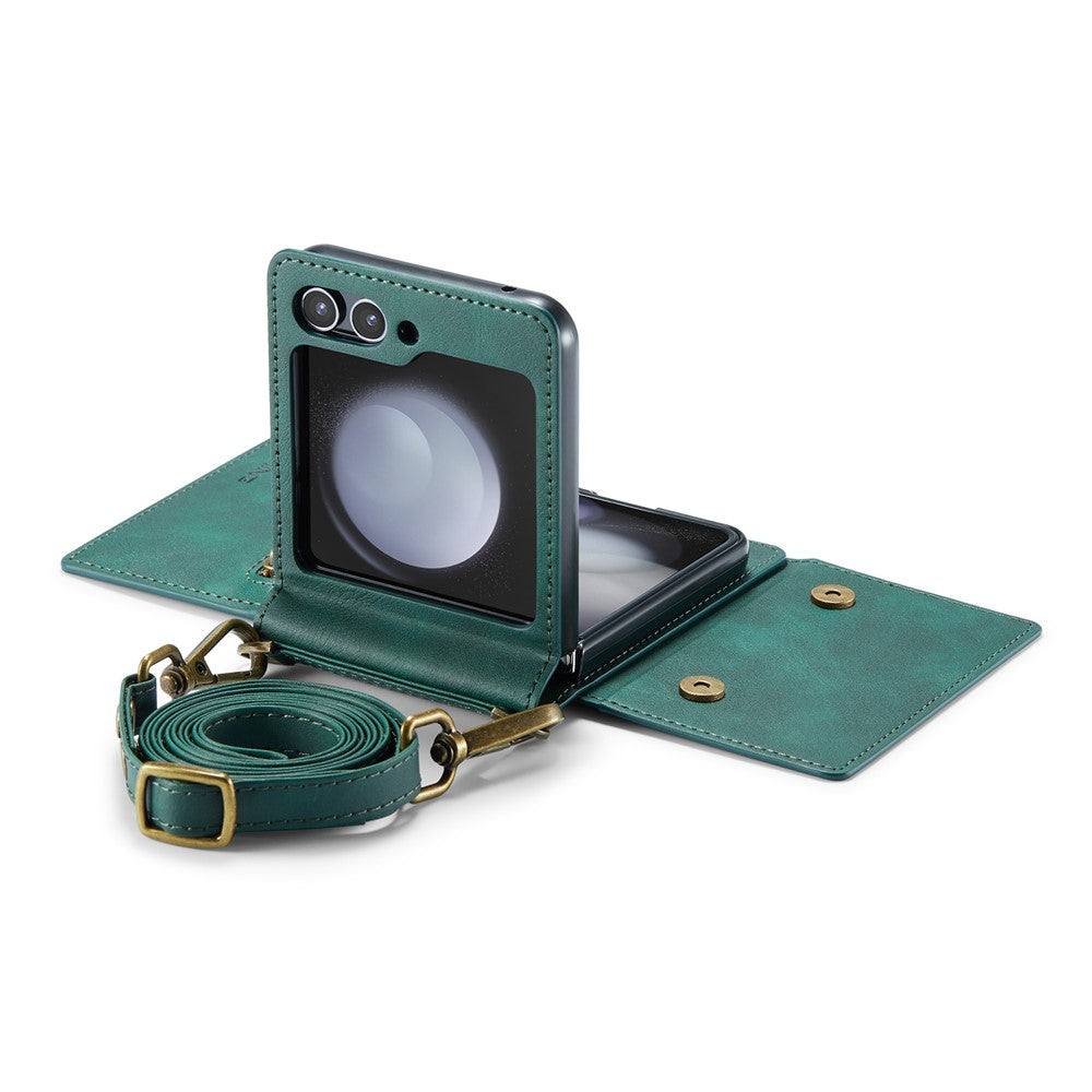 DG.MING M5 Series for Samsung Galaxy Z Flip7 FE 5G / Z Flip6 5G Case RFID Blocking Card Slots PU+PC Phone Cover - Green