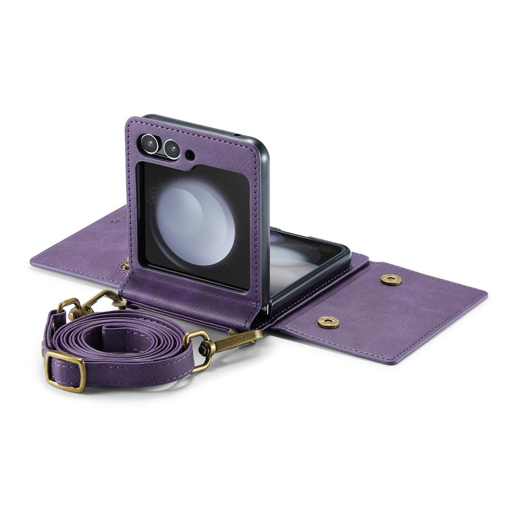 DG.MING M5 Series for Samsung Galaxy Z Flip7 FE 5G / Z Flip6 5G Case RFID Blocking Card Slots PU+PC Phone Cover - Purple