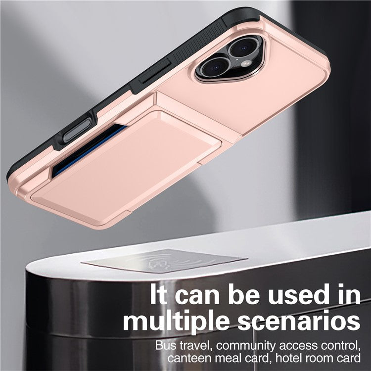 For iPhone 16 Plus Cases Card Slot TPU+PC Kickstand Phone Case - Grey