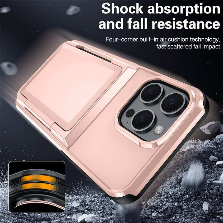 For iPhone 16 Pro Cases Card Slot TPU+PC Kickstand Phone Case - Red