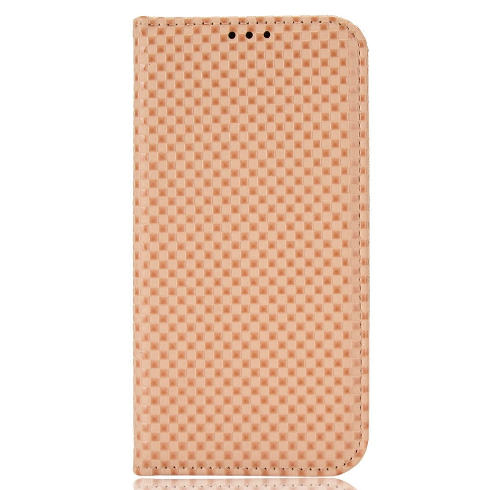 Phone Flip Wallet Case For Samsung Galaxy M33 5G (Global Version), Anti-wear PU Leather Magnetic Auto-absorbed Grid Texture Phone Cover Stand - Beige