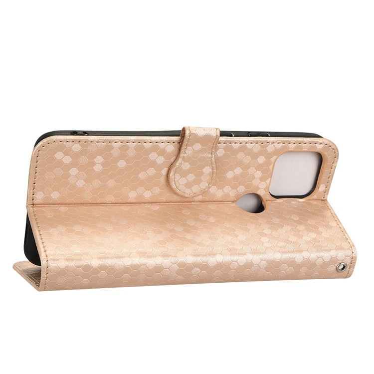For Google Pixel 5a 5G Dot Pattern Imprinted PU Leather Case Flip Stand Wallet Cover with Wrist Strap - Rose Gold