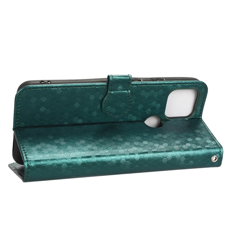 For Google Pixel 5a 5G Dot Pattern Imprinted PU Leather Case Flip Stand Wallet Cover with Wrist Strap - Green