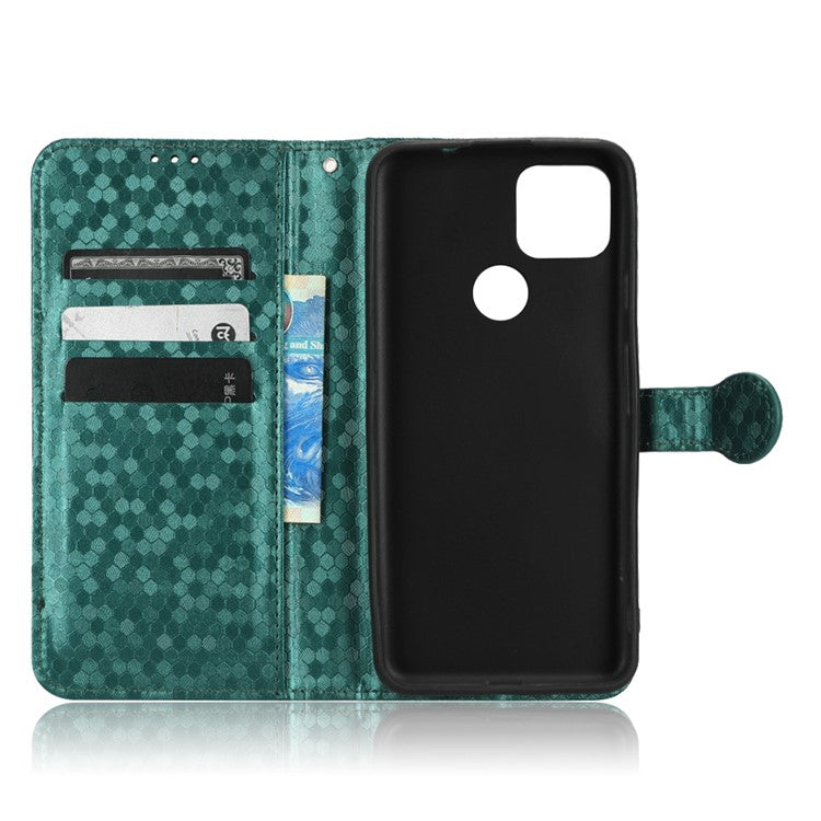 For Google Pixel 5a 5G Dot Pattern Imprinted PU Leather Case Flip Stand Wallet Cover with Wrist Strap - Green