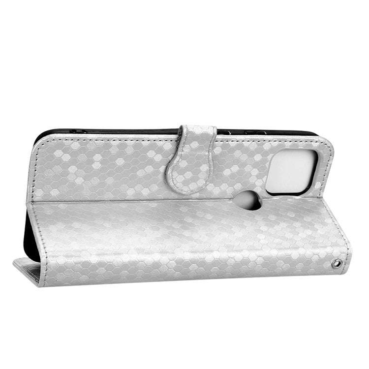 For Google Pixel 5a 5G Dot Pattern Imprinted PU Leather Case Flip Stand Wallet Cover with Wrist Strap - Silver