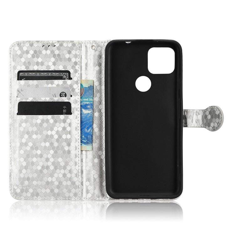 For Google Pixel 5a 5G Dot Pattern Imprinted PU Leather Case Flip Stand Wallet Cover with Wrist Strap - Silver