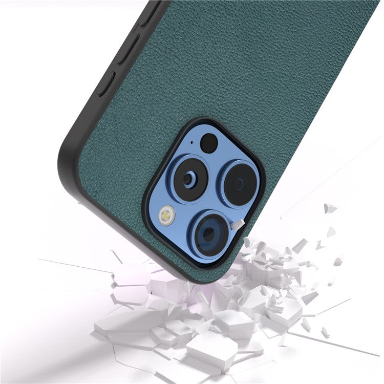 ABEEL For iPhone 16 Pro Case Genuine Cow Leather Coated PC+TPU Phone Cover - Midnight Green
