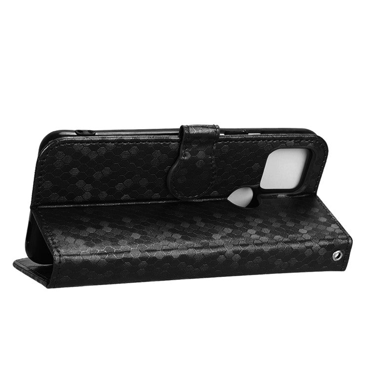 For Google Pixel 5 Dot Pattern Imprinted PU Leather Flip Phone Case Magnetic Clasp Wallet Stand Function Shockproof Cover with Strap - Black