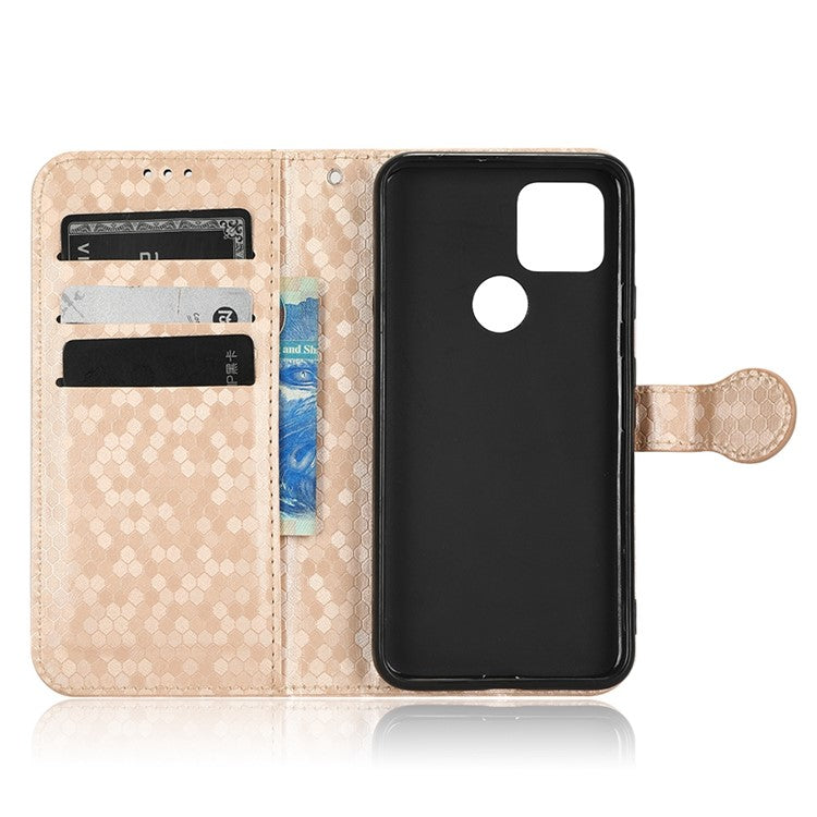 For Google Pixel 5 Dot Pattern Imprinted PU Leather Flip Phone Case Magnetic Clasp Wallet Stand Function Shockproof Cover with Strap - Rose Gold
