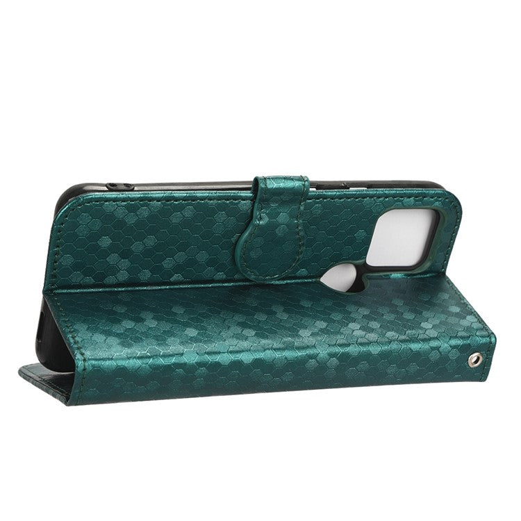 For Google Pixel 5 Dot Pattern Imprinted PU Leather Flip Phone Case Magnetic Clasp Wallet Stand Function Shockproof Cover with Strap - Green