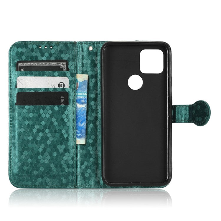 For Google Pixel 5 Dot Pattern Imprinted PU Leather Flip Phone Case Magnetic Clasp Wallet Stand Function Shockproof Cover with Strap - Green