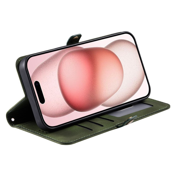 Style 016 For iPhone 16 Pro Case Skin Feel Totem Imprinted Wallet Leather Phone Cover - Blackish Green