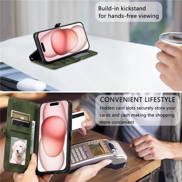 Style 016 For iPhone 16 Pro Case Skin Feel Totem Imprinted Wallet Leather Phone Cover - Blackish Green