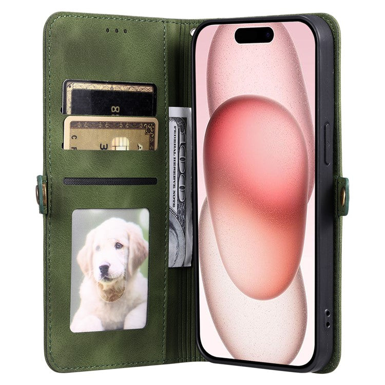 Style 016 For iPhone 16 Case Skin Feel Totem Imprinted Wallet Leather Phone Cover - Blackish Green