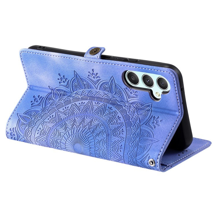 Style 016 For Samsung Galaxy A55 5G Case Skin Feel Totem Imprinted Wallet Leather Phone Cover - Purple
