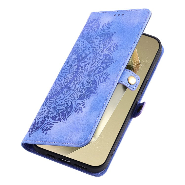 Style 016 For Samsung Galaxy A55 5G Case Skin Feel Totem Imprinted Wallet Leather Phone Cover - Purple