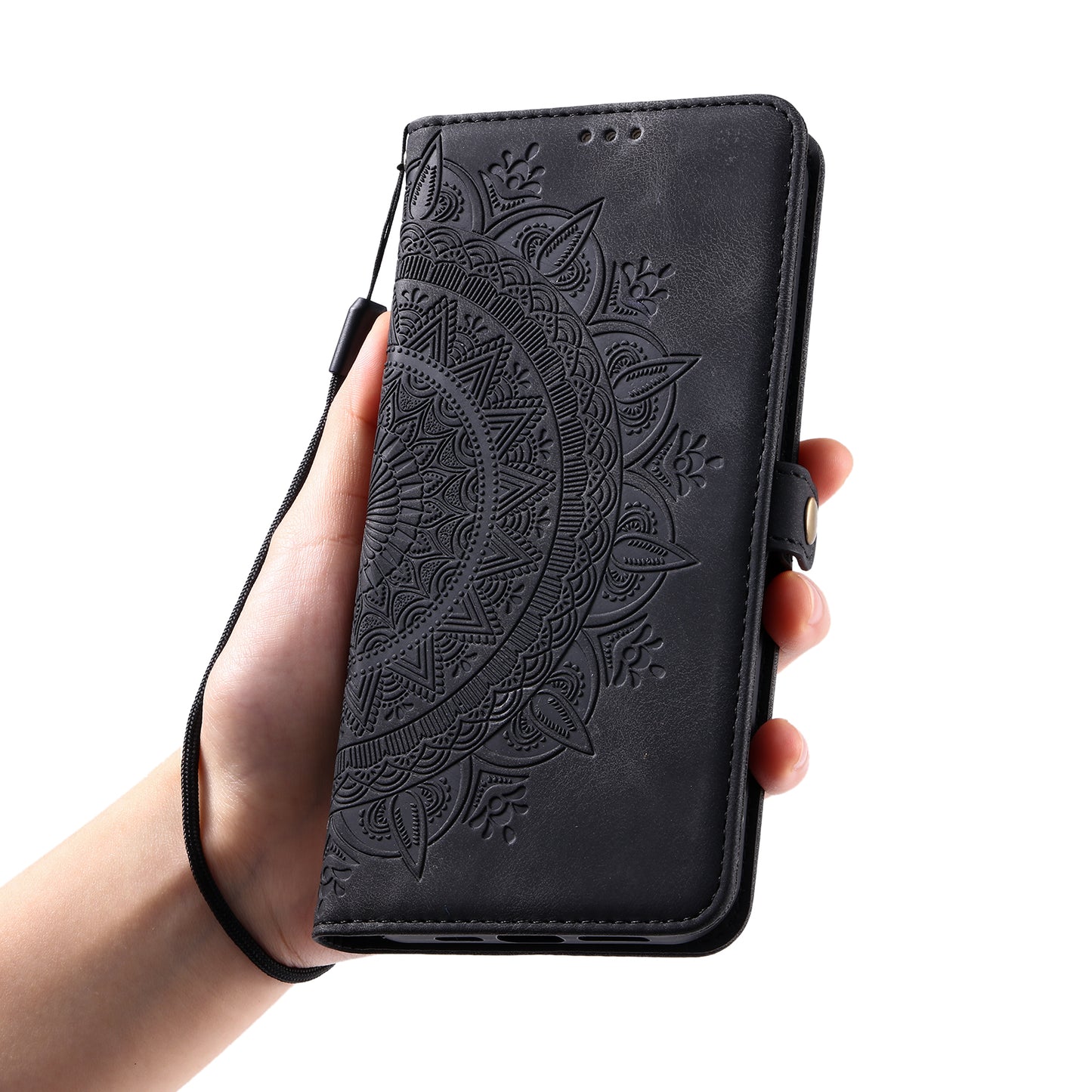 Style 016 For Samsung Galaxy A16 5G / A16 4G Case Skin Feel Totem Imprinted Wallet Leather Phone Cover - Black