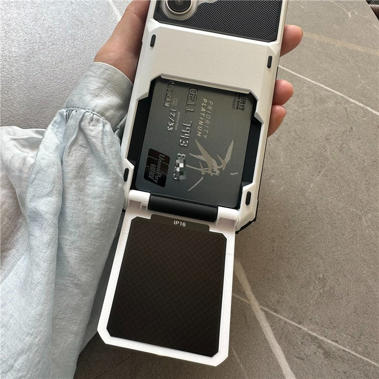 For iPhone 16 Case PC+TPU Dual Layer Back Phone Cover with Card Holder - White