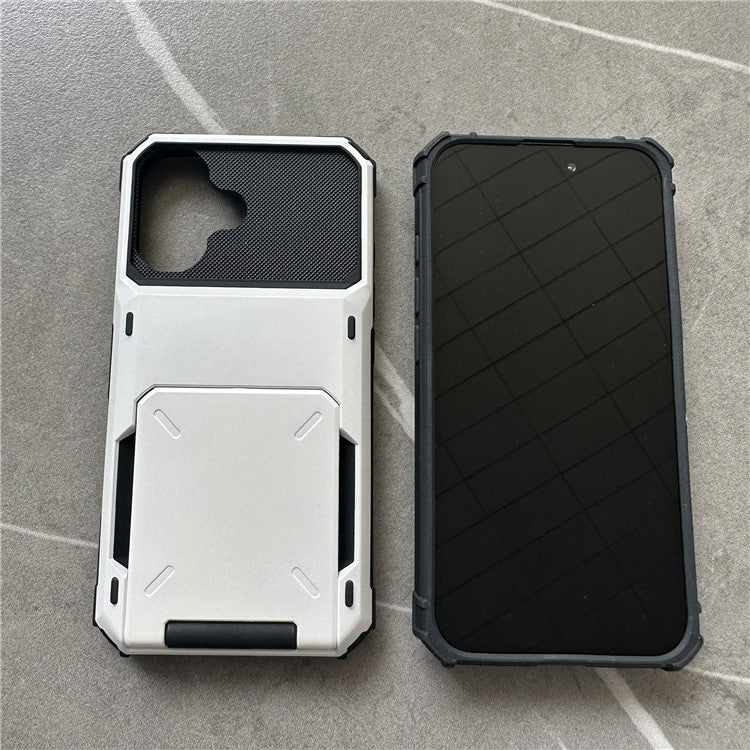 For iPhone 16 Case PC+TPU Dual Layer Back Phone Cover with Card Holder - White