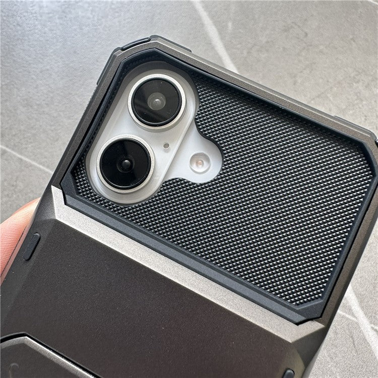 For iPhone 16 Case PC+TPU Dual Layer Back Phone Cover with Card Holder - Blue