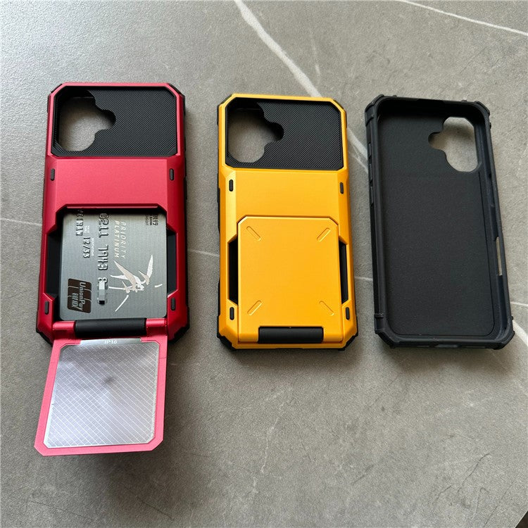 For iPhone 16 Case PC+TPU Dual Layer Back Phone Cover with Card Holder - Blue