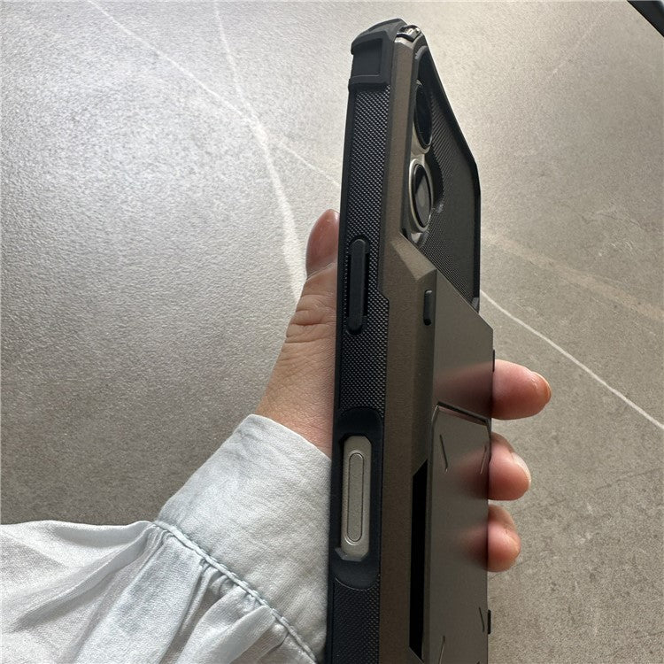 For iPhone 16 Plus Case PC+TPU Dual Layer Back Phone Cover with Card Holder - Blue
