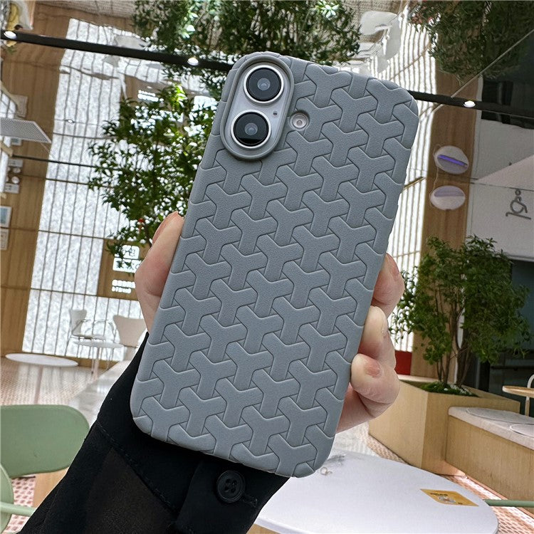 For iPhone 16 Case Y-Shape Textured Anti-Drop Protective TPU Phone Cover - Grey