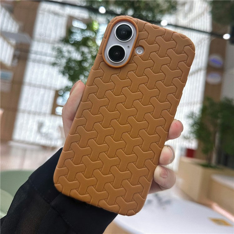 For iPhone 16 Case Y-Shape Textured Anti-Drop Protective TPU Phone Cover - Brown