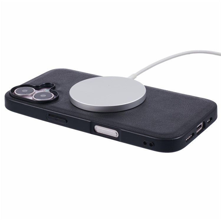 X-LEVEL Bojue-3 Series For iPhone 16 Case Compatible with MagSafe Leather Coated PC+TPU Phone Cover - Black