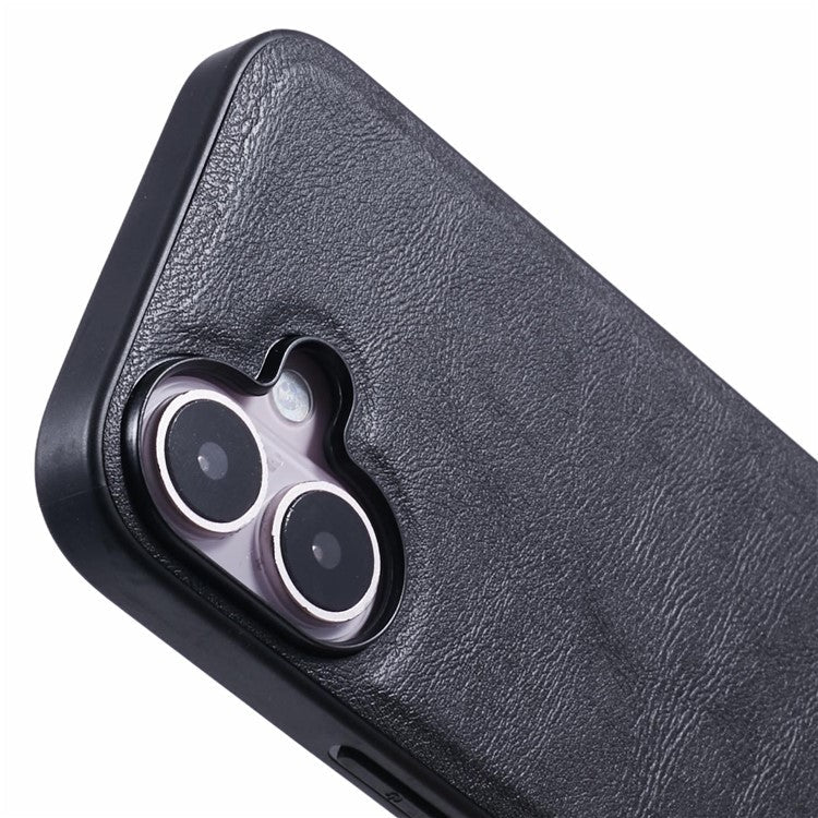 X-LEVEL Bojue-3 Series For iPhone 16 Case Compatible with MagSafe Leather Coated PC+TPU Phone Cover - Black