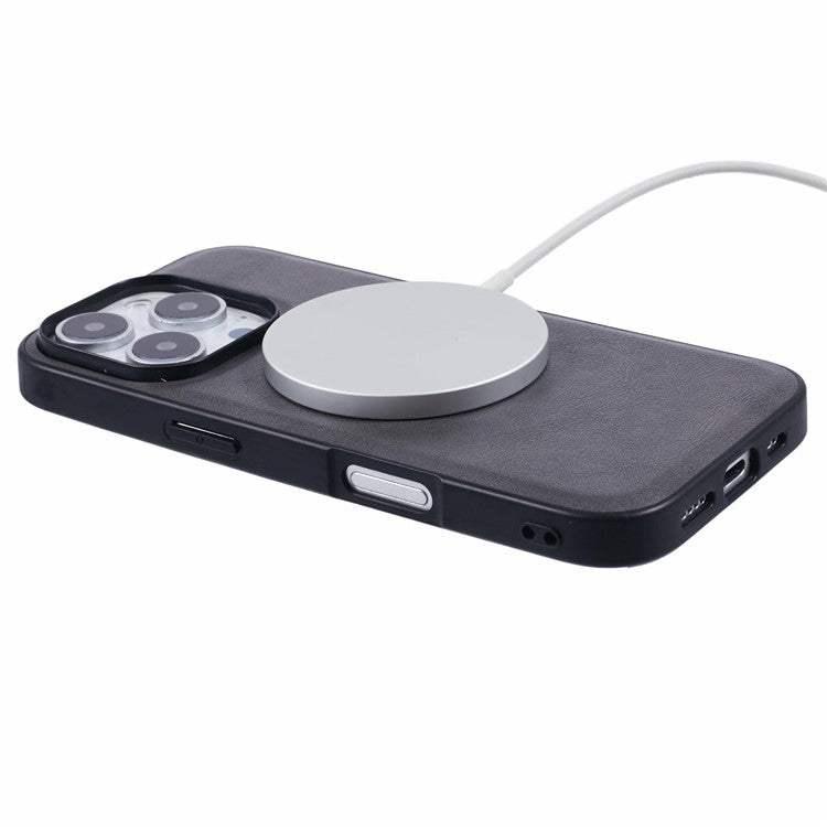 X-LEVEL Bojue-3 Series For iPhone 16 Pro Case Compatible with MagSafe Leather Coated PC+TPU Phone Cover - Grey