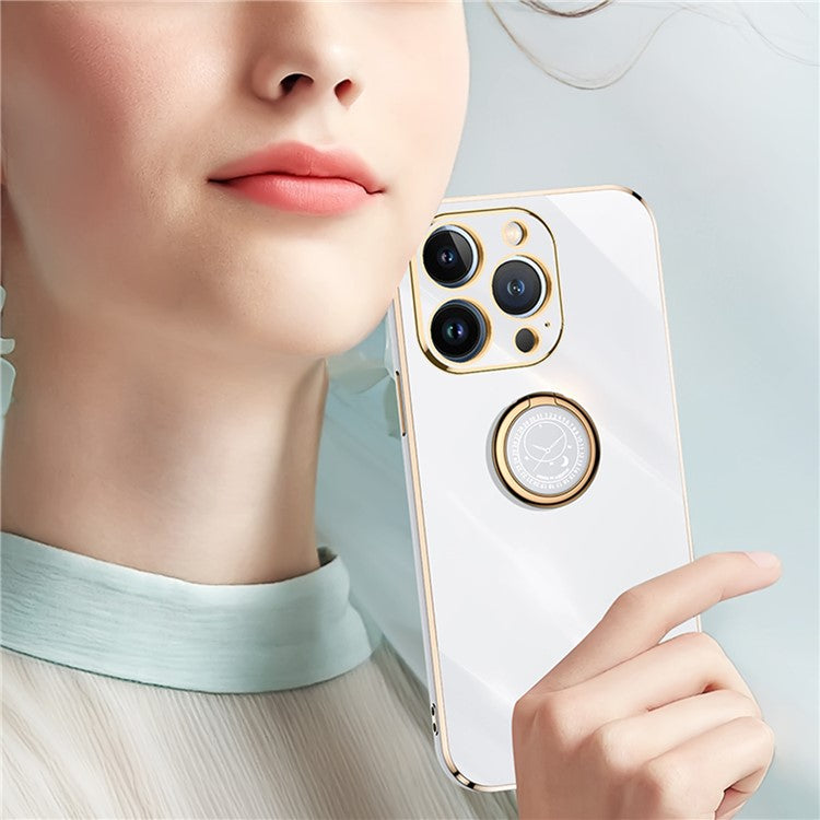 XINLI For iPhone 16 Pro Case Ring Kickstand Electroplating TPU Phone Cover - Blue