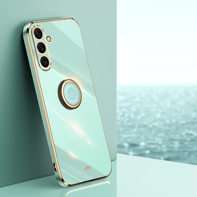 XINLI For Samsung Galaxy A16 5G / A16 4G Case Ring Kickstand Electroplating TPU Phone Cover - Cyan