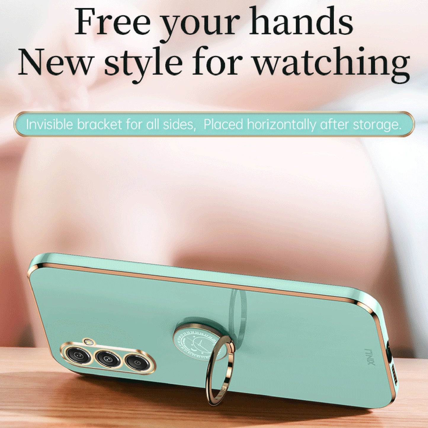 XINLI For Samsung Galaxy A16 5G / A16 4G Case Ring Kickstand Electroplating TPU Phone Cover - Cyan