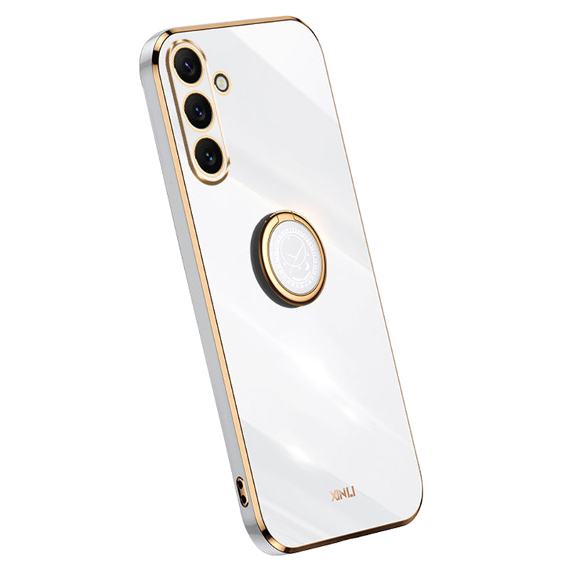 XINLI For Samsung Galaxy A16 5G / A16 4G Case Ring Kickstand Electroplating TPU Phone Cover - White