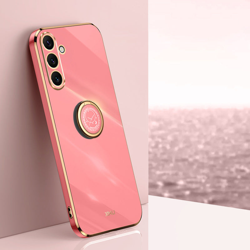 XINLI For Samsung Galaxy A16 5G / A16 4G Case Ring Kickstand Electroplating TPU Phone Cover - Red
