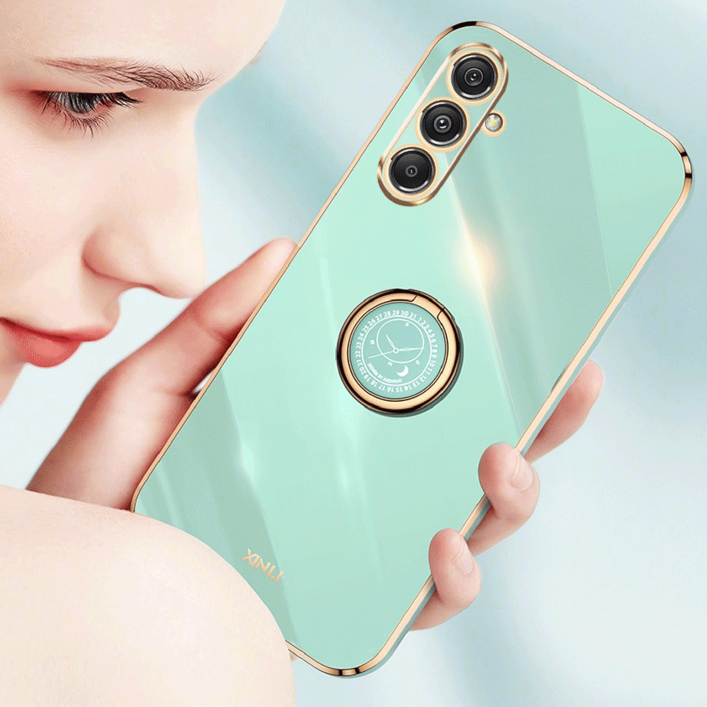 XINLI For Samsung Galaxy A16 5G / A16 4G Case Ring Kickstand Electroplating TPU Phone Cover - Blue