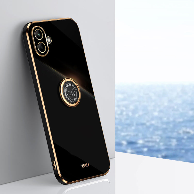 XINLI For Samsung Galaxy A06 Case Ring Kickstand Electroplating TPU Phone Cover - Black
