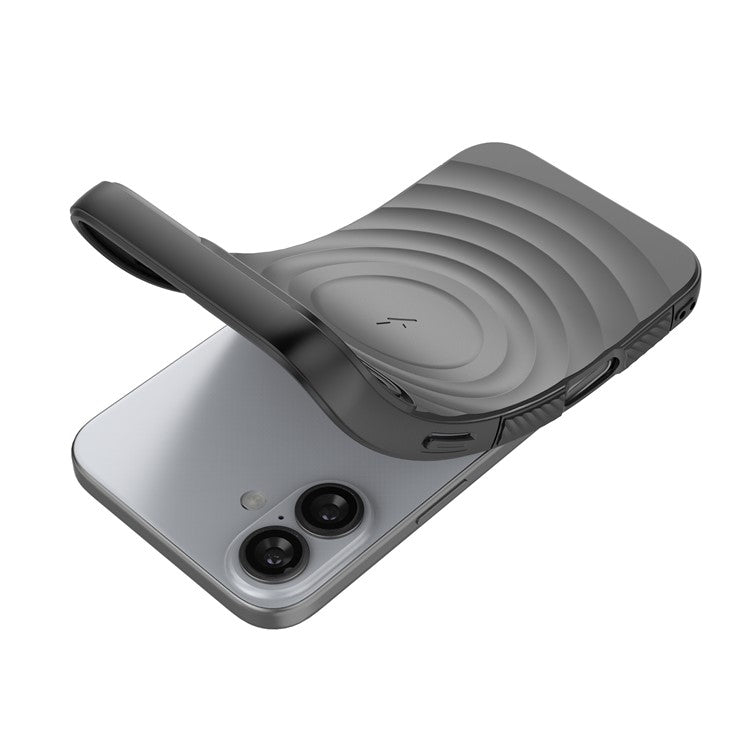 For iPhone 16 Magnetic Case PC Kickstand Ripple Texture TPU Phone Cover - Blue