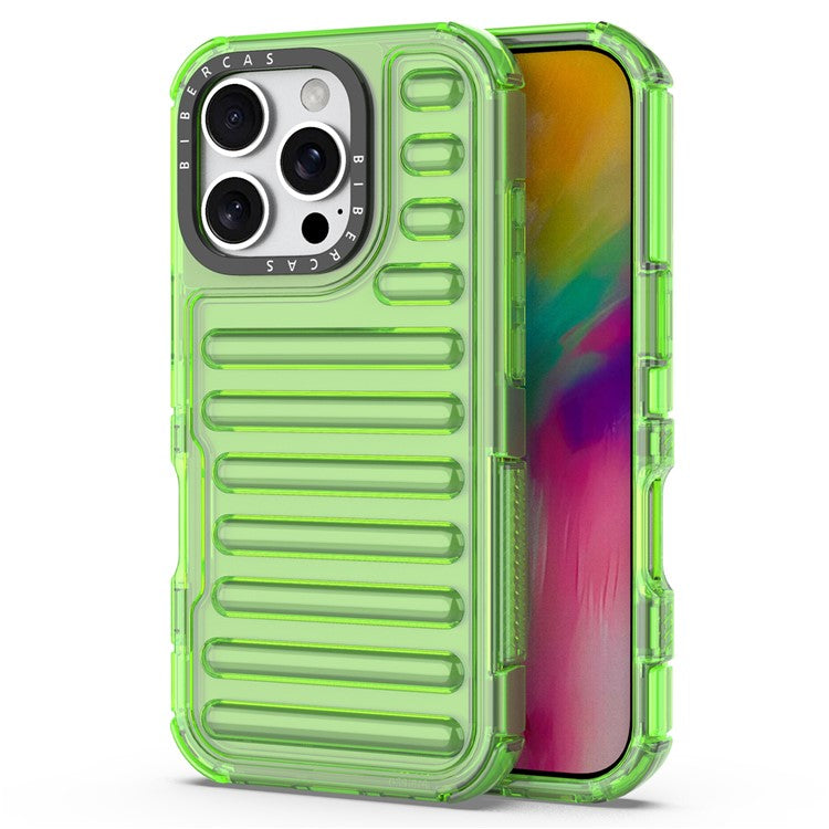 For iPhone 16 Pro Case Stripe Design Anti-Slip Detachable TPU+PC Phone Cover - Green