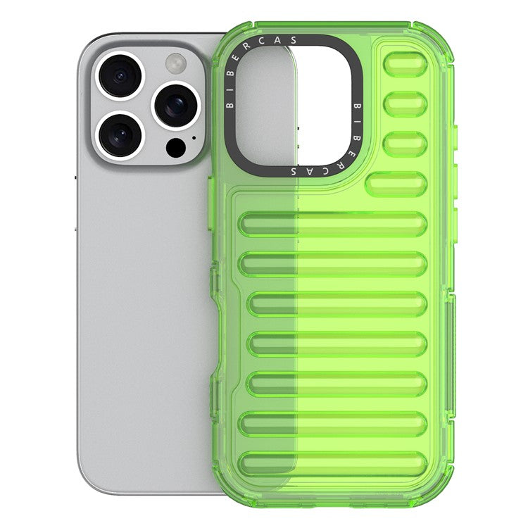 For iPhone 16 Pro Case Stripe Design Anti-Slip Detachable TPU+PC Phone Cover - Green