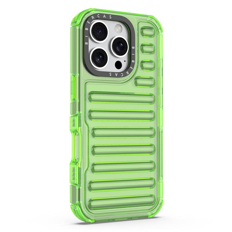 For iPhone 16 Pro Case Stripe Design Anti-Slip Detachable TPU+PC Phone Cover - Green