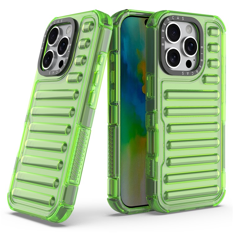 For iPhone 16 Pro Case Stripe Design Anti-Slip Detachable TPU+PC Phone Cover - Green