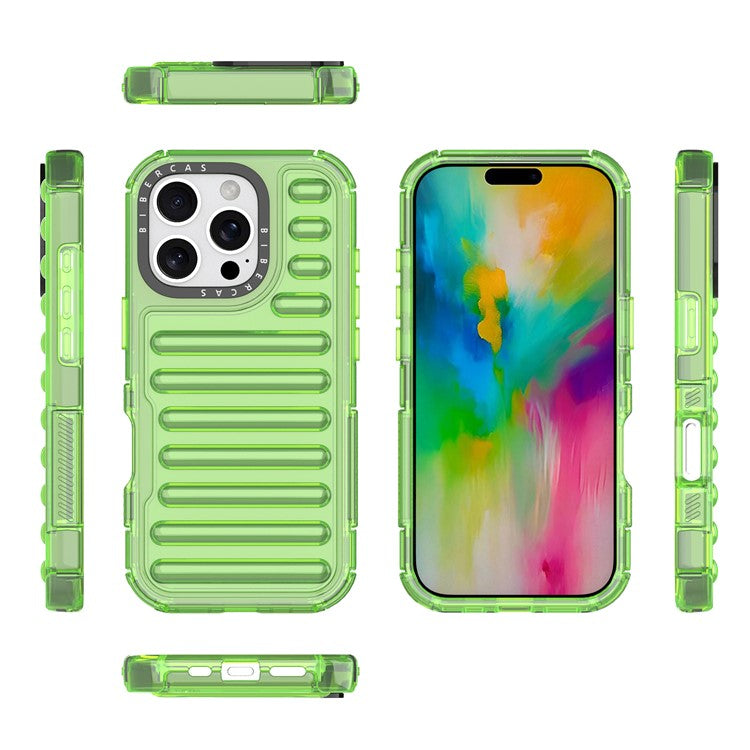 For iPhone 16 Pro Case Stripe Design Anti-Slip Detachable TPU+PC Phone Cover - Green