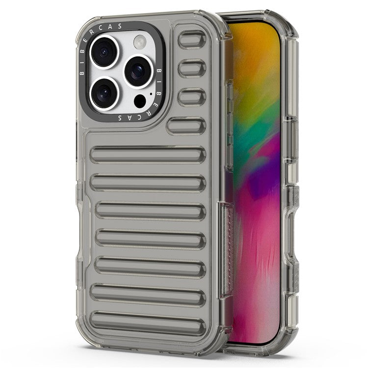 For iPhone 16 Pro Case Stripe Design Anti-Slip Detachable TPU+PC Phone Cover - Grey