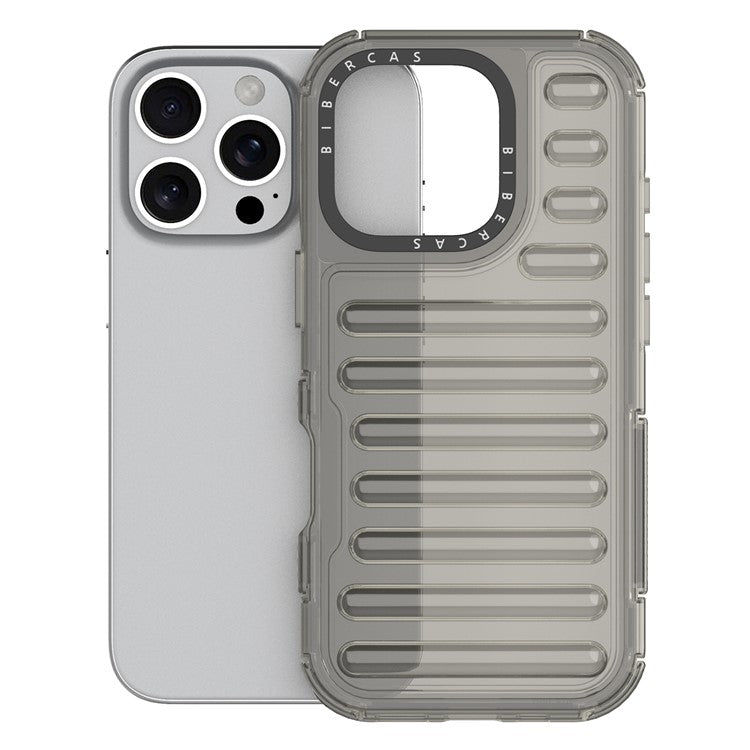 For iPhone 16 Pro Case Stripe Design Anti-Slip Detachable TPU+PC Phone Cover - Grey