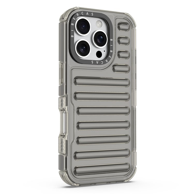 For iPhone 16 Pro Case Stripe Design Anti-Slip Detachable TPU+PC Phone Cover - Grey