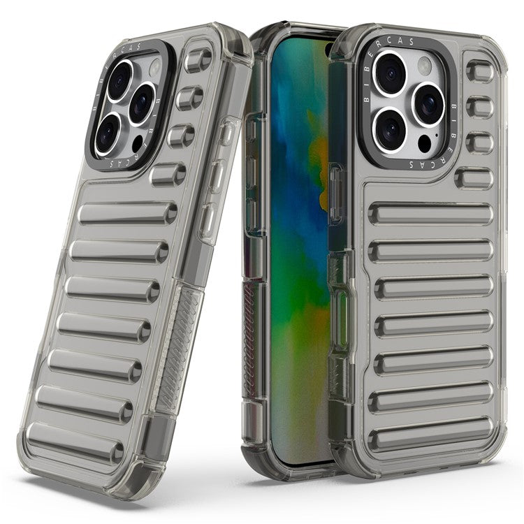 For iPhone 16 Pro Case Stripe Design Anti-Slip Detachable TPU+PC Phone Cover - Grey